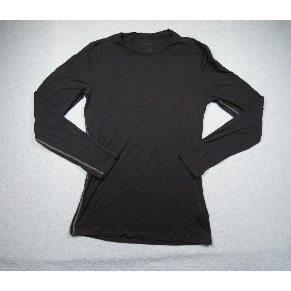 Icebreaker Shirt Mens Small Black Merino Wool Long Sleeve Base Layer FLAW*